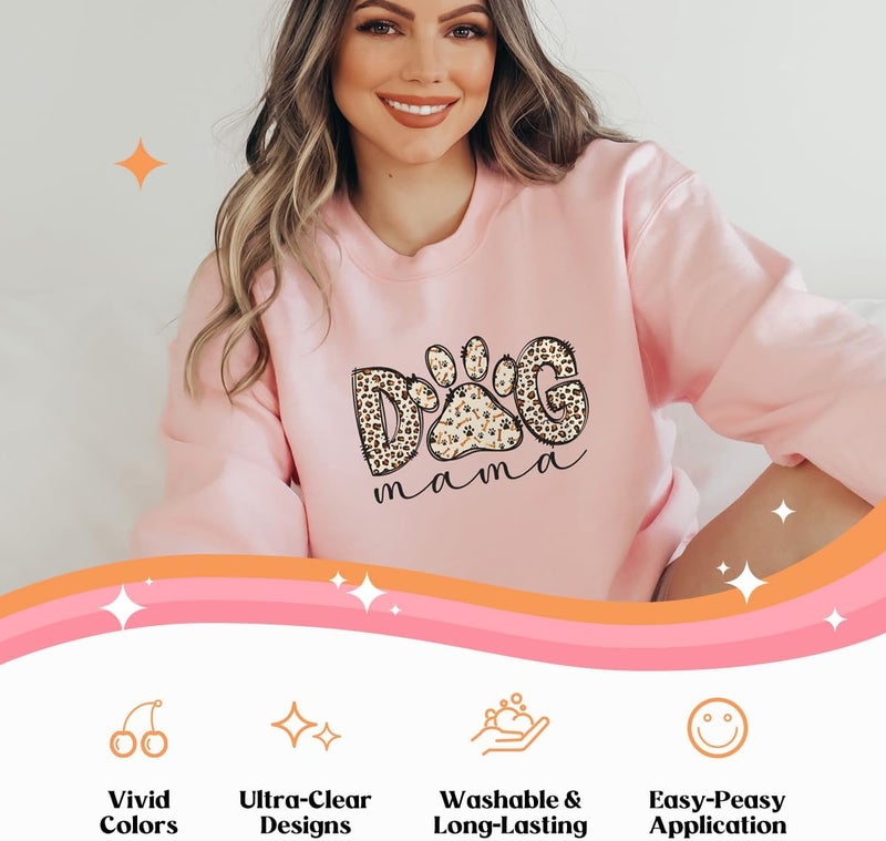 Kaciola Dog Mom DTF Transfers Ready to Press, 9 Sheets Dog Mom Social Club Mama Paw Iron on Transfers Washable Stickers Iron on Decals for T Shirts Hoodie DIY Crafts - Image 4